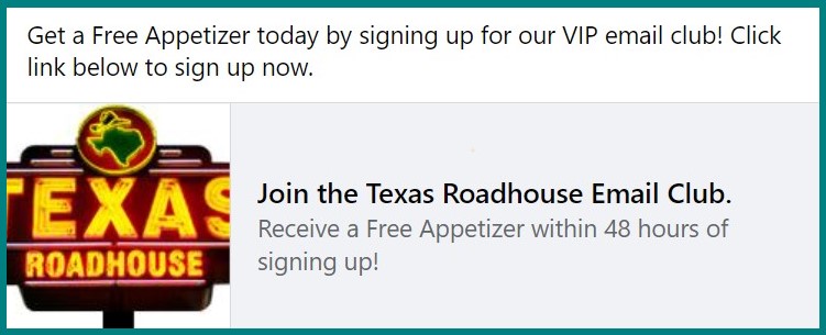 Free Appetizer At Texas Roadhouse